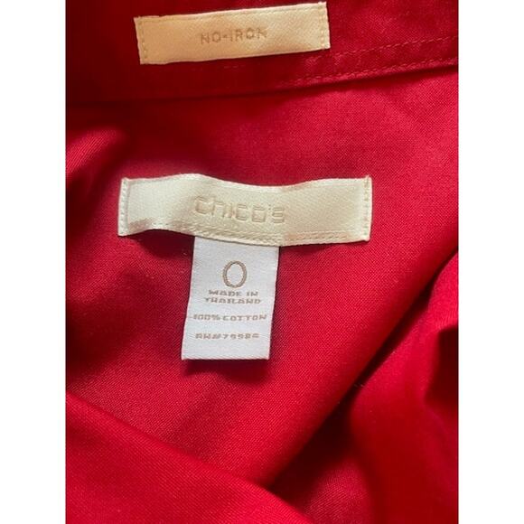 Chico's Size 0 (8-10 Reg) Women's Button-Up Long Sleeve Red Blouse 100% Cotton - Picture 4 of 4